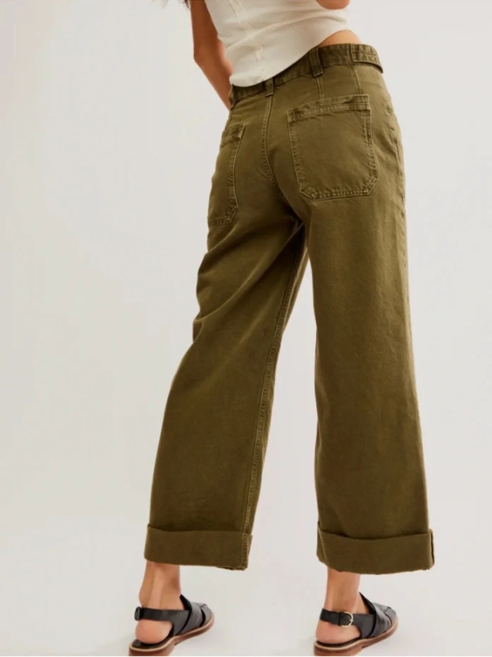 We the Free Palmer Wide Leg Baggy Loose Fit Denim Jeans Army Green Size 27